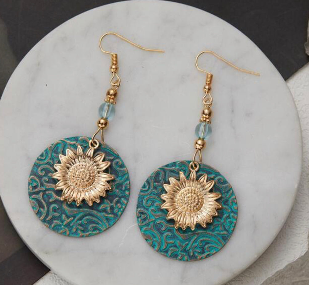 Bohemian Sunflower Dangle Earrings