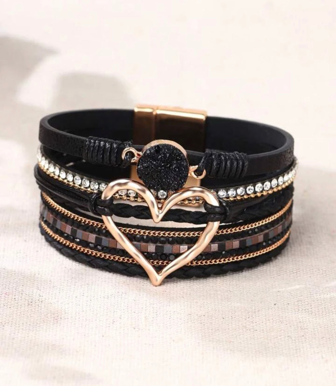 Rhinestone & Heart Decor Layered Bracelet