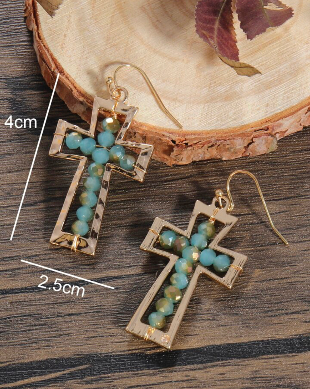 Teal cross earrings