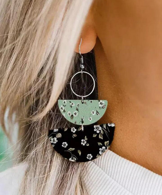 Flower Pattern Semicircle Drop Earrings