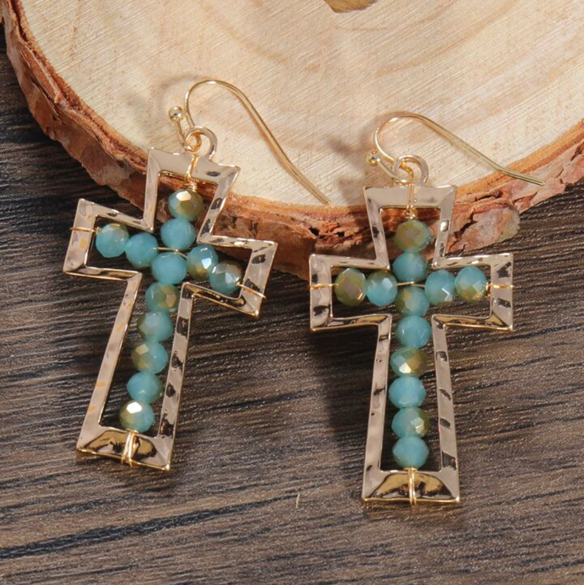 Teal cross earrings